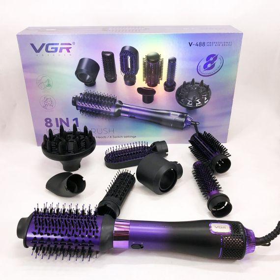 Фен-щітка стайлер VGR 8 в 1 V-488. Колір: фіолетовий | Зображення 4