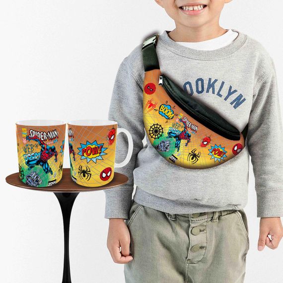 Набір: дитяча сумка-бананка+кружка Людина-павук «Spider-Man» 32х15см, бананка для хлопчика через плече на подарунок (01010)