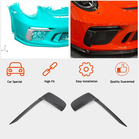 Накладки на передній бампер V2 (для GT3 (RS) 2017-2019, Карбон) для Porsche 911 рр | Зображення 1