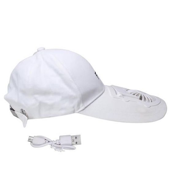 Літня кепка/бейсболка охолоджувальна з вентилятором та обдуванням Fan з акумулятором на сонячній батареї Біла
