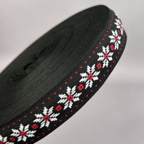 Тесьма национальная жаккардовая 28 мм - черная с белым (08в28)