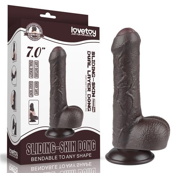 Фаллоимитатор - Sliding-Skin Dual Layer Dong 7" Black Sex Aura