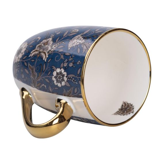 Фарфоровая чашка 400 мл с золотым ободком и золотой ручкой Синяя RX-N240665BL | Зображення 2