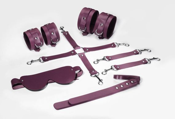Набір Feral Feelings BDSM Kit 5 Burgundy, наручники, поножі, хрестовина, маска, падл Sex Aura