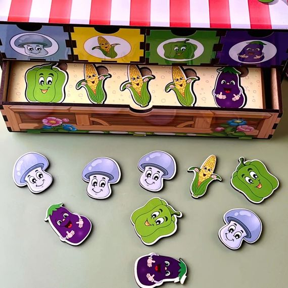 Дерев'яна настільна гра "Овочі -1" Ubumblebees (ПСД007) PSD007 сортер-комодик | Зображення 6