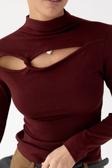 Трикотажний однотонний лонг із переплетом - бордо цвет, ONE SIZE (є розміри) | Зображення 3