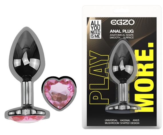 Анальна пробка з кристалом EGZO - Dark Silver Heart Plug Pink size M Sex Aura