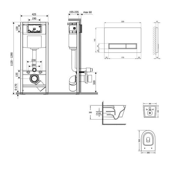 Готове рішення Qtap для ванної кімнати: підвісний унітаз Jay Ultra Quiet 520x360x320 + комплект інсталяції Nest 4 в 1 (лінійна | Зображення 1