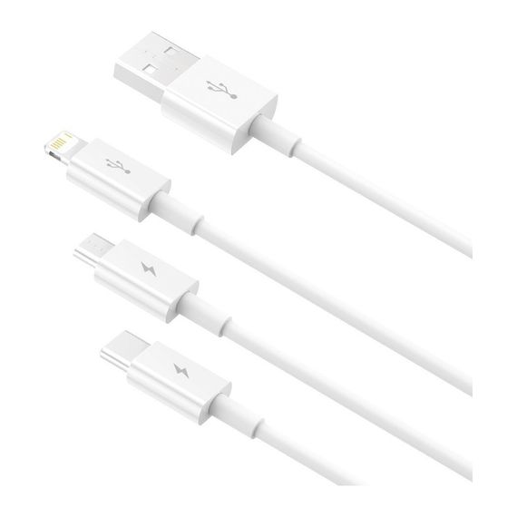 Дата кабель USB 2.0 AM to Lightning + Micro 5P + USB-C 1.5m 3.5A white Baseus (CAMLTYS-02) | Зображення 1