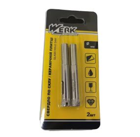 Коронка алмазная по керамике и стеклу Werk 99012 12 мм 2 шт/уп серебристая