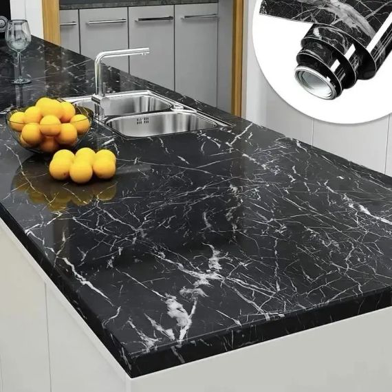 Самоклеящаяся Пленка 5м Черная Мрамор для Кухни Kitchen Sticker Мраморная Наклейка 3м на 60см | Зображення 4
