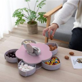 Обертова складна одноярусна цукерниця Flower Candy Box для цукерок та фруктів Рожева