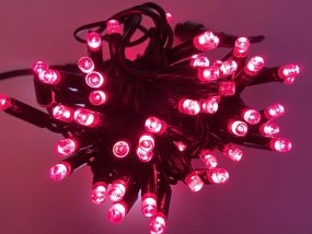 Гірлянда вулична String 10 м 100 LED + FLASH рожева, чорний дріт