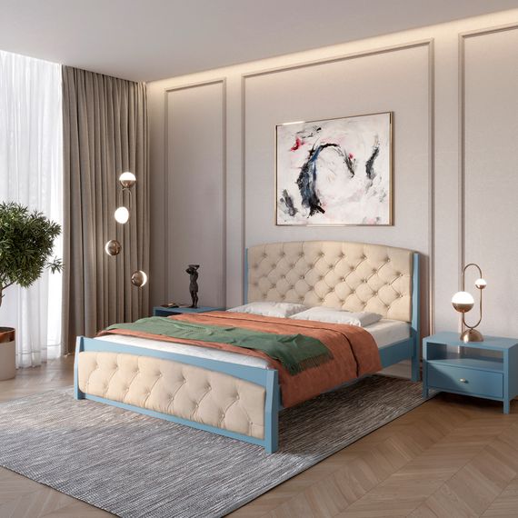 Односпальне дерев'яне ліжко Mebigrand Мехіко Сіро-синій (S7010R90B)/Аляска 23 (Бежевий) 80х190 см (MBG-12070)