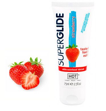 Їстівний лубрикант на водній основі HOT Superglide спокуслива Полуничка, 75мл