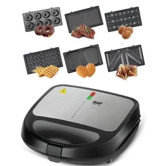Мультимейкер 6в1 RAF R.541 Гриль прижимной сэндвичница вафельница AH-908 орешник бутербродница | Зображення 2
