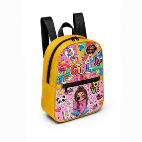 Детский мини-рюкзак желтый с принтом Kawaii Girl для девочки 28×24×10 см мини-сумка детская (5287)