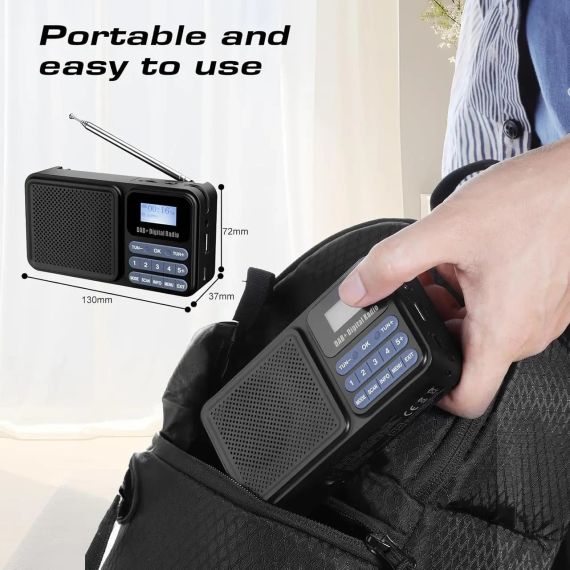 Портативное DAB-радио, FM, Bluetooth, USB, TF, AUX, с аккумулятором 2000 мАч и солнечная панель | Зображення 2