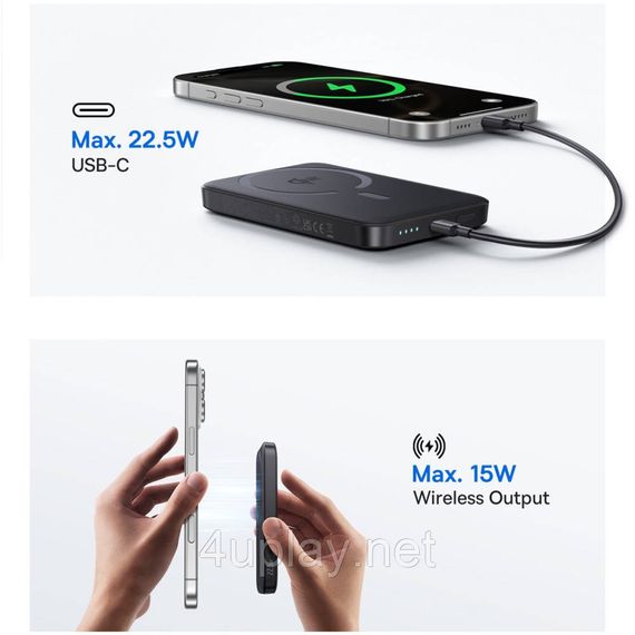 Беспроводной магнитный повербанк Baseus EnerFill FM12 Qi2 Magnetic Power Bank 22.5W 10000mAh Black | Зображення 6