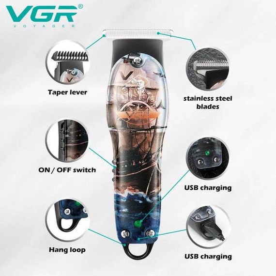 Професійний триммер для стрижки волосся та бороди VGR V-953 з насадками, окантувальна машинка | Зображення 4