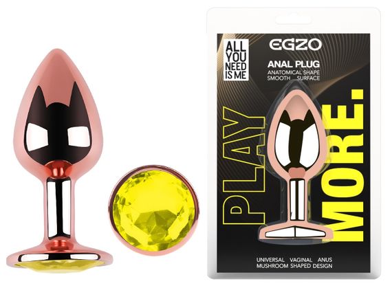 Анальна пробка з кристалом EGZO - Rose Gold Round Plug Lime size M Sex Aura