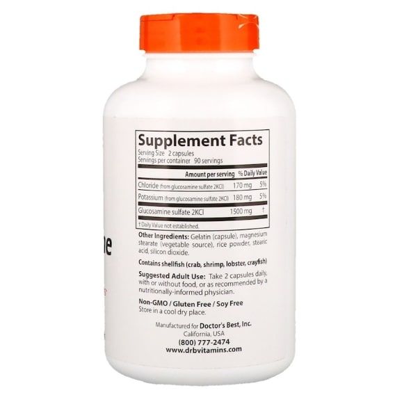 Препарат для суглобів та зв'зок Doctor's Best Glucosamine Sulfate 750 mg 180 Caps DRB-00086 | Зображення 1
