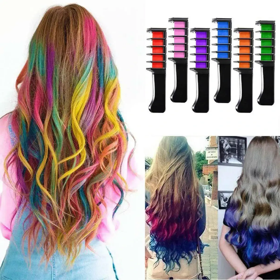 Набір крейди для волосся 6  шт Hair chalk Різнокольорові барвники гребінець для дітей та дорослих | Зображення 3