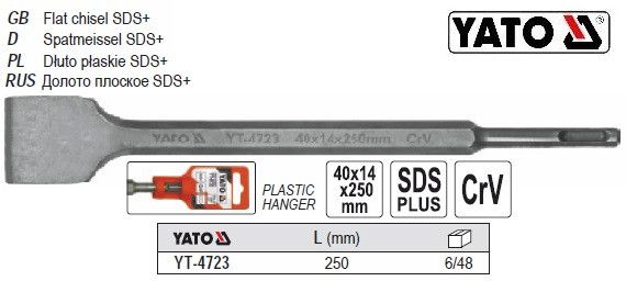 Зубило SDS+ лопатка 20х14 мм l=250 мм CrV YATO-4723