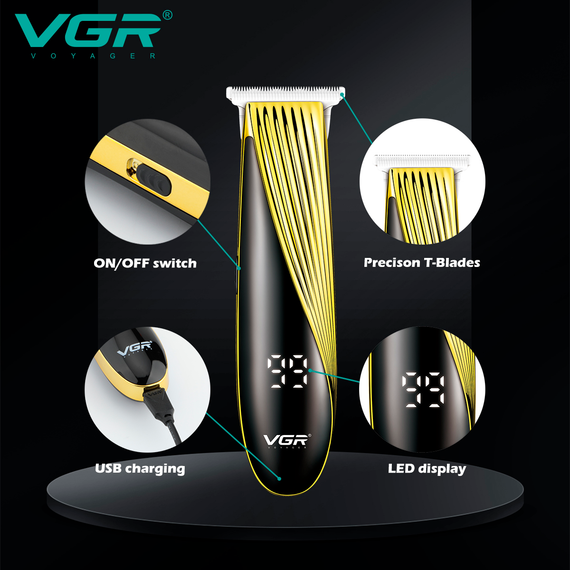 Триммер аккумуляторный VGR V-959, 3 насадки, LED дисплей | Зображення 6