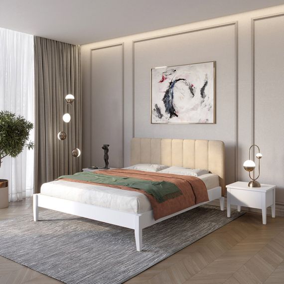 Односпальне дерев'яне ліжко Mebigrand Лондон ДК Сіро-блакитний (S2010R80B)/Аляска 23 (Бежевий) Б1 70х190 см (MBG-6893)