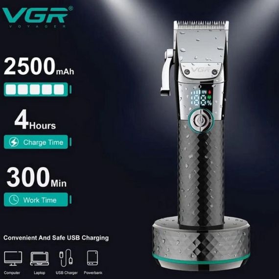 Профессиональная беспроводная машинка для стрижки VGR V-682 триммер для волос, бороды и усов на подставке | Зображення 1