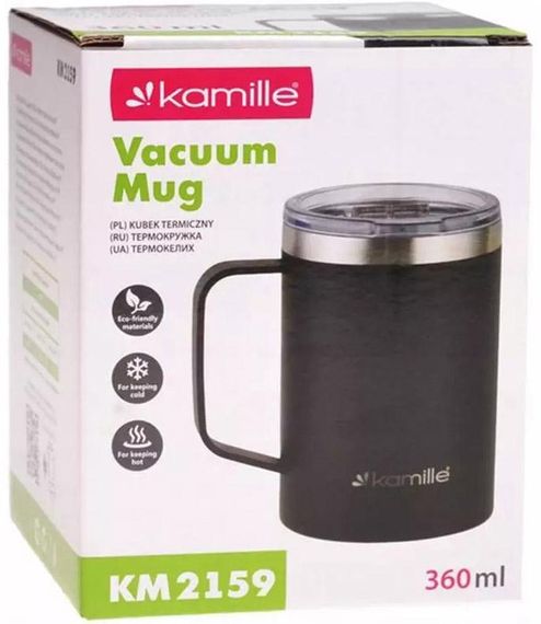Термокружка Kamille Black 360мл з ручкою, чорна | Зображення 2