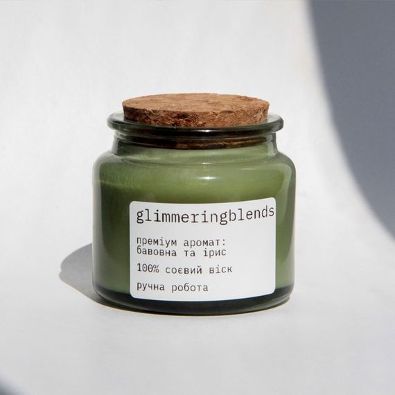 Ароматична свічка glimmeringblends "бавовна та ірис" з соєвого воску 100 мл