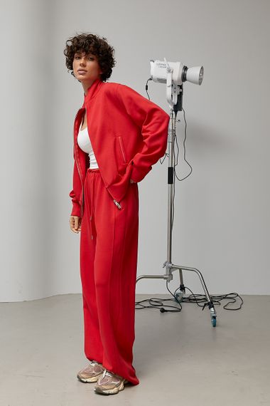 Спортивний костюм із кофтою на бликавці та широкими штанами - червоний цвет, S (є розміри) | Зображення 4