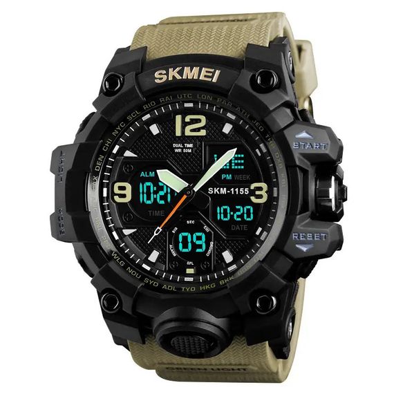 Годинник наручний чоловічий SKMEI 1155BKH KHAKI, водостійкий тактичний годинник, армійський годинник. Колір: хакі | Зображення 1