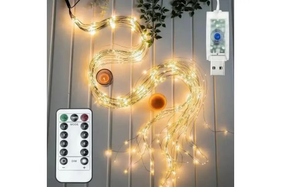 Гірлянда Кінський хвіст від USB 5 метра 1000 LED 20 ниток, жовтий | Зображення 5