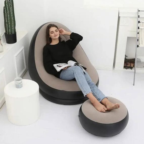 Надувное кресло с пуфом для отдыха AIR SOFA велюровое GQ-63 | Зображення 9