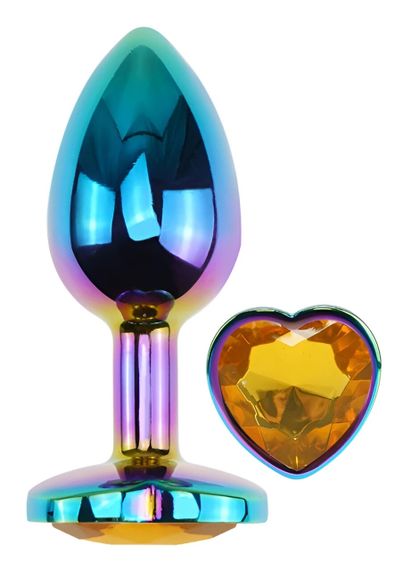 Анальна пробка EGZO Multicolor Heart Plug Yellow S з кристалом, райдужна металева Sex Aura | Зображення 1