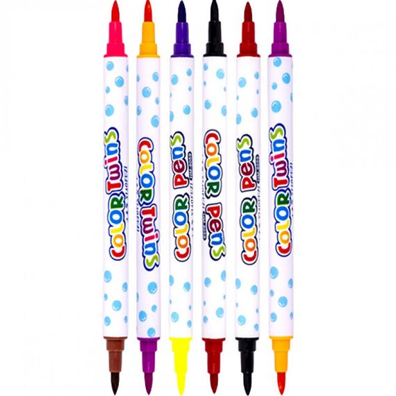 Набір двоколірних фломастерів 6 штук 12 кольорів 8059-12 в пластиковому боксі | Зображення 2