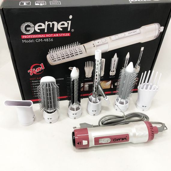 Фен для волос стайлер с насадками Gemei GM-4836 7 в 1, Фен-стайлер с различными насадками | Зображення 1