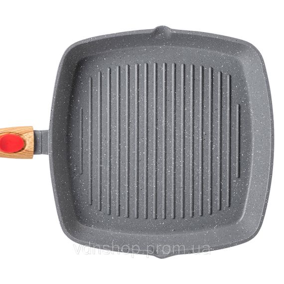 Алюмінієва сковорода-гриль 28 см зі скляною кришкою Квадрат сірий MGC HP-4-462G | Зображення 1