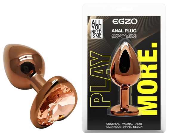 Анальная пробка с кристаллом EGZO - Dark Gold Heart Plug Yellow, size S sexstyle