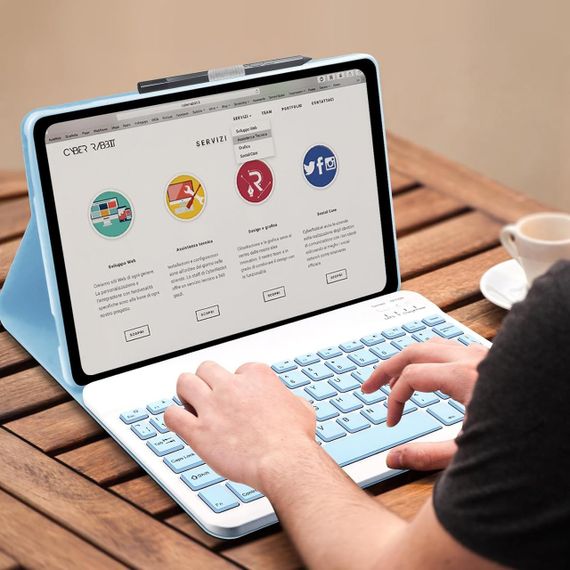 Чохол з Bluetooth-клавіатурою для Lenovo Tab M10 Plus 3-го покоління 10.6”, блакитний з тримачем для стилуса, QWERTY розкладка | Зображення 8