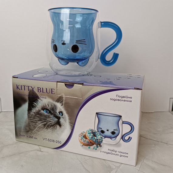 Набір чашок VT-5318-250 KITTY BLUE з подвійним дном 2 шт. 250мл Vittora | Зображення 1