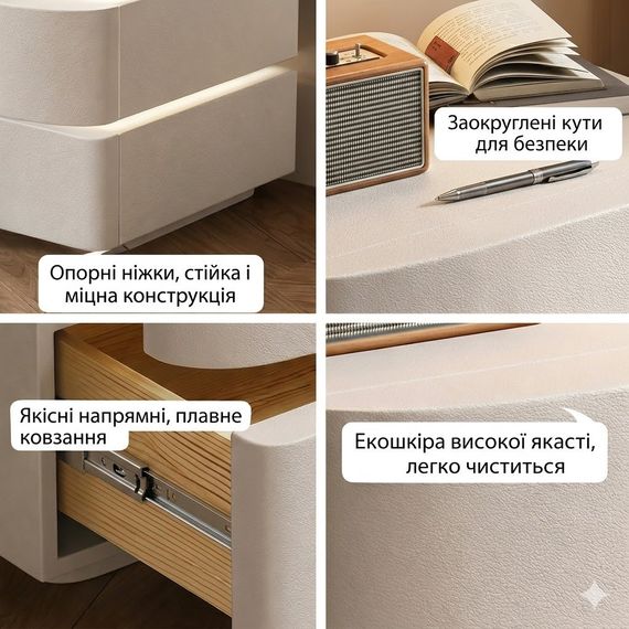 Прикрованная тумба из экокожи с LED-подсветкой и двумя выдвижными ящиками (света) | Зображення 4