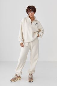 Утеплений спортивний костюм із джогерами та світшотом - бежевий цвет, L/XL (є розміри)