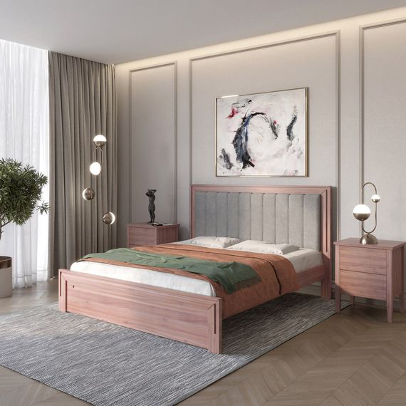 Односпальне дерев'яне ліжко Mebigrand Торонто Т1 Горіх лісовий/Аляска 93 (сірий) 90х200 см (MBG-7922)