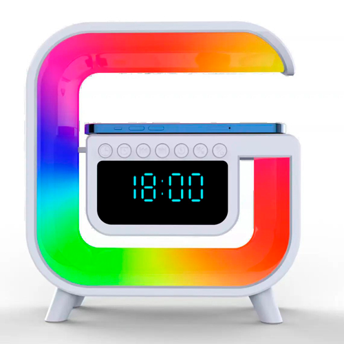 Акумуляторний RGB нічник G30, годинник, бездротова зарядка, Bluetooth колонка | Зображення 4