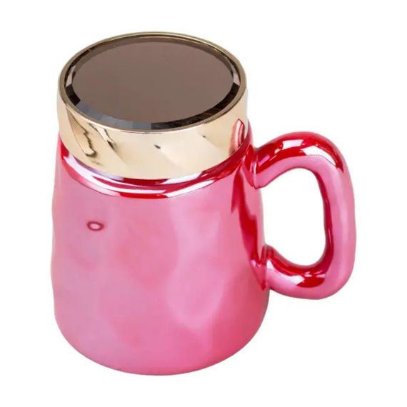 Чашка с крышкой 450 мл кружка фарфоровая в зеркальной глазури Малиновая HP7195R | Зображення 2