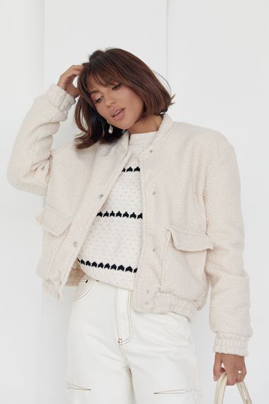 Женская куртка из букле на кнопках - кремовый цвет, M (есть размеры) | Зображення 5